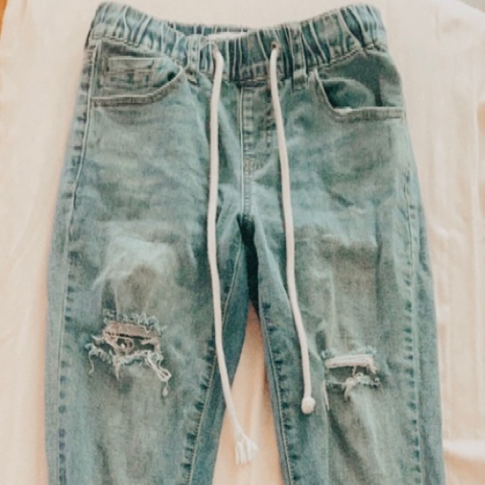 Ashely Mason blue ripped drawstring jeans size 00